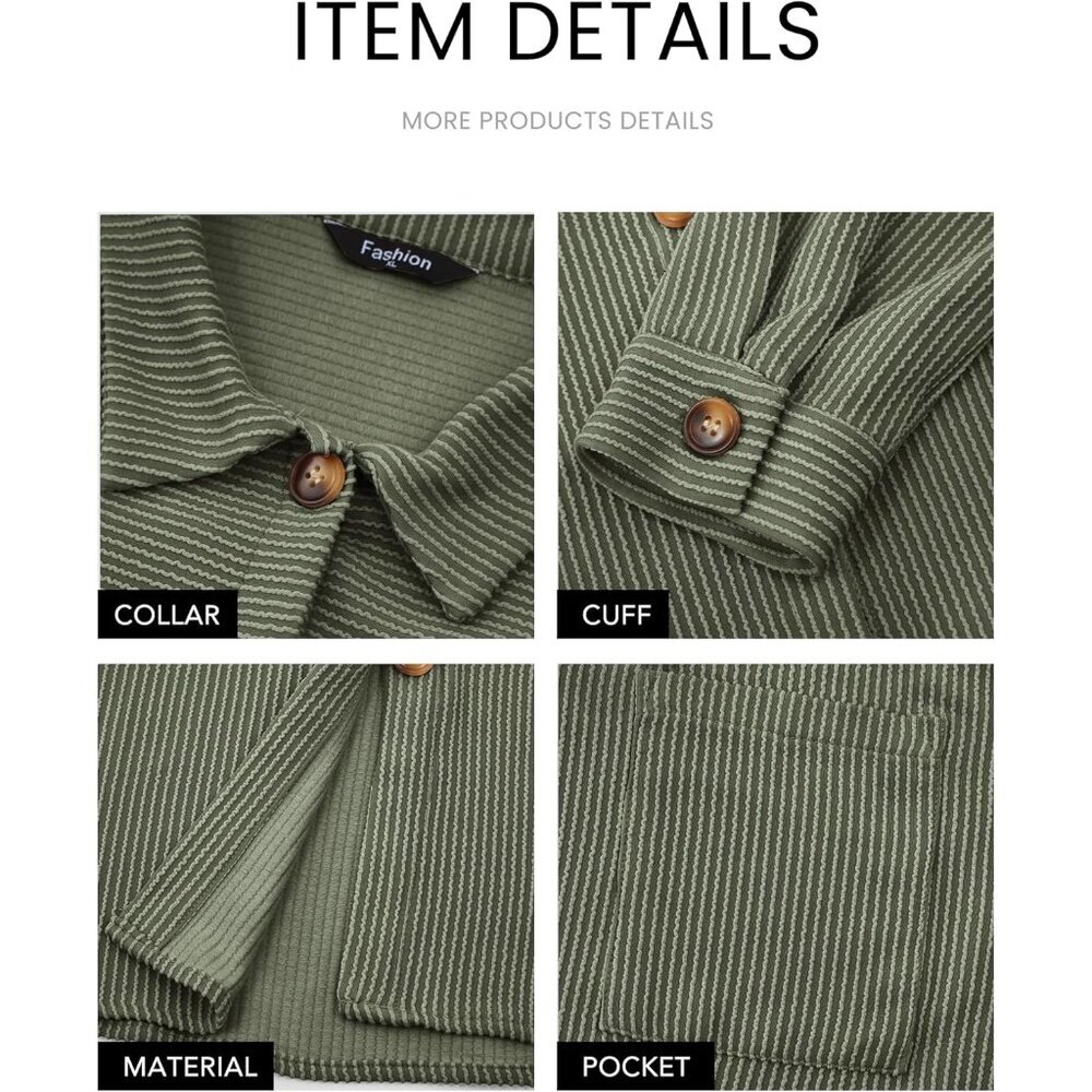 Women's Oversized Button Down Shacket Shirt Long Sleeve Fall Textured - Picture 3 of 8